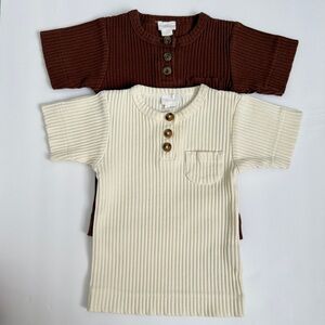Jamie Kay Ribbed Henley Tees in Cream and Brown